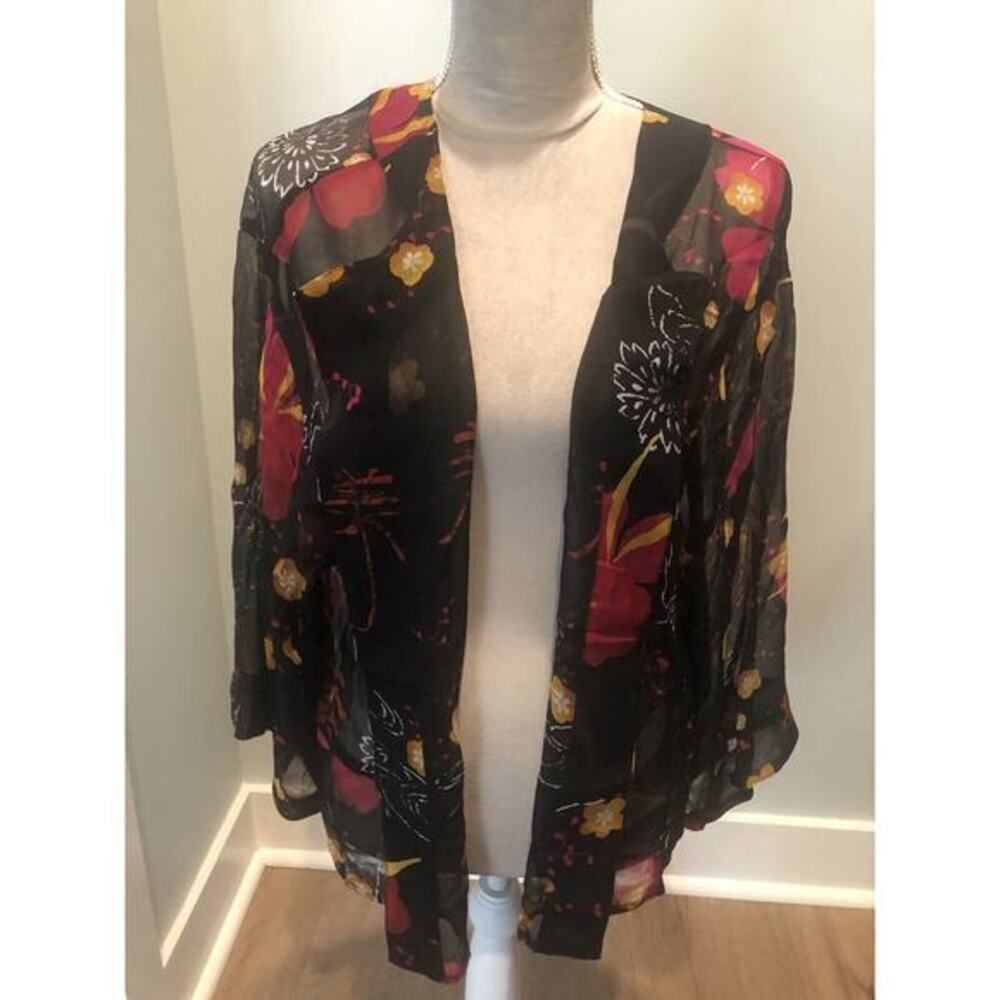 Chico’s 100% Silk Johnny Kimono Jacket Topper L 2